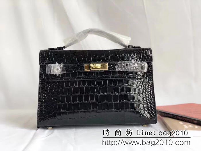 愛馬仕Hermès mini Kelly鱷魚紋時尚百搭包 可單肩手拿 0AM1645